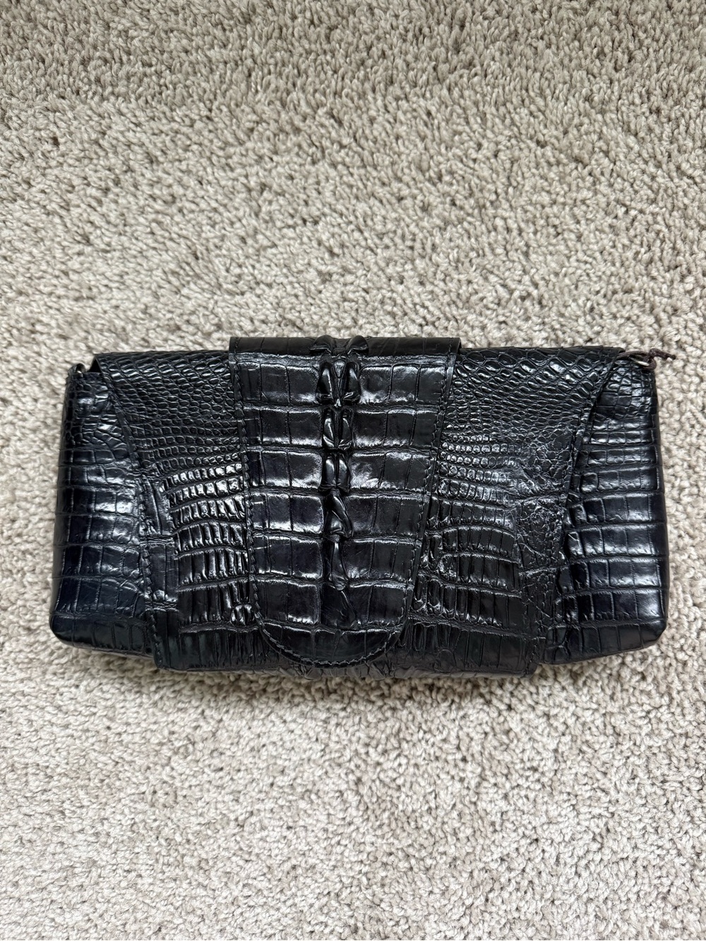 Black Croc-Embossed Leather Clutch - Sleek Evening Bag